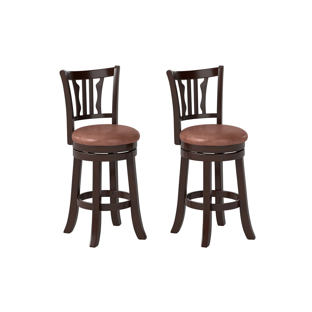 Set of 2 Cappuccino Swivel Bar Stools with Backs and Footrests for Kitchen Island Counter